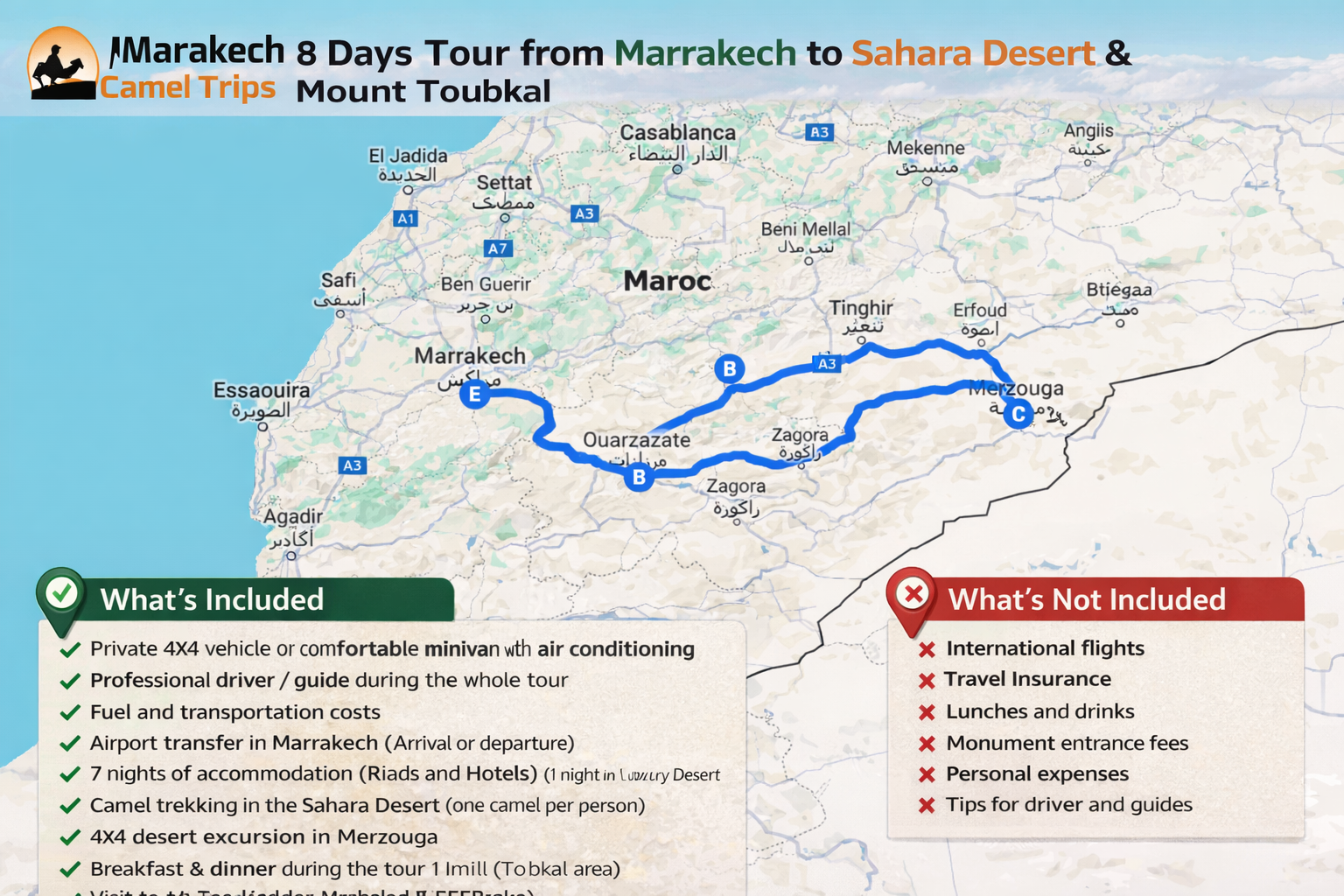 8 Days Tour from Marrakech to Sahara Desert & Mount Toubkal